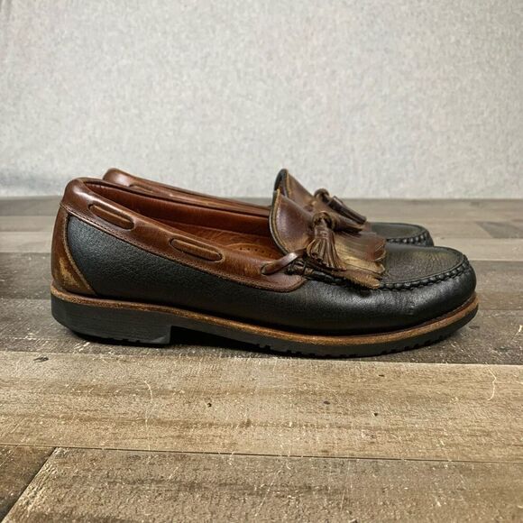 Allen Edmonds Mens 8.5D Nashua Tassel Loafers Brown Black Slip-On Pebbled Shoes - Picture 1 of 10